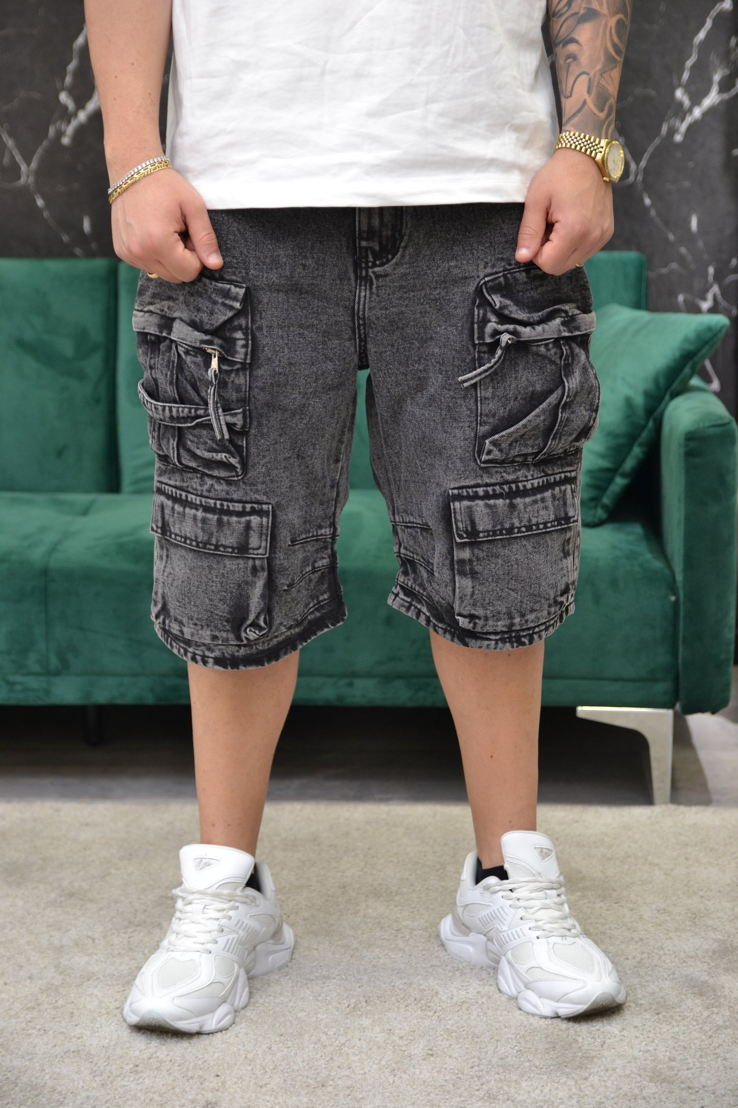 JORTS BLACK DENIM CARGO