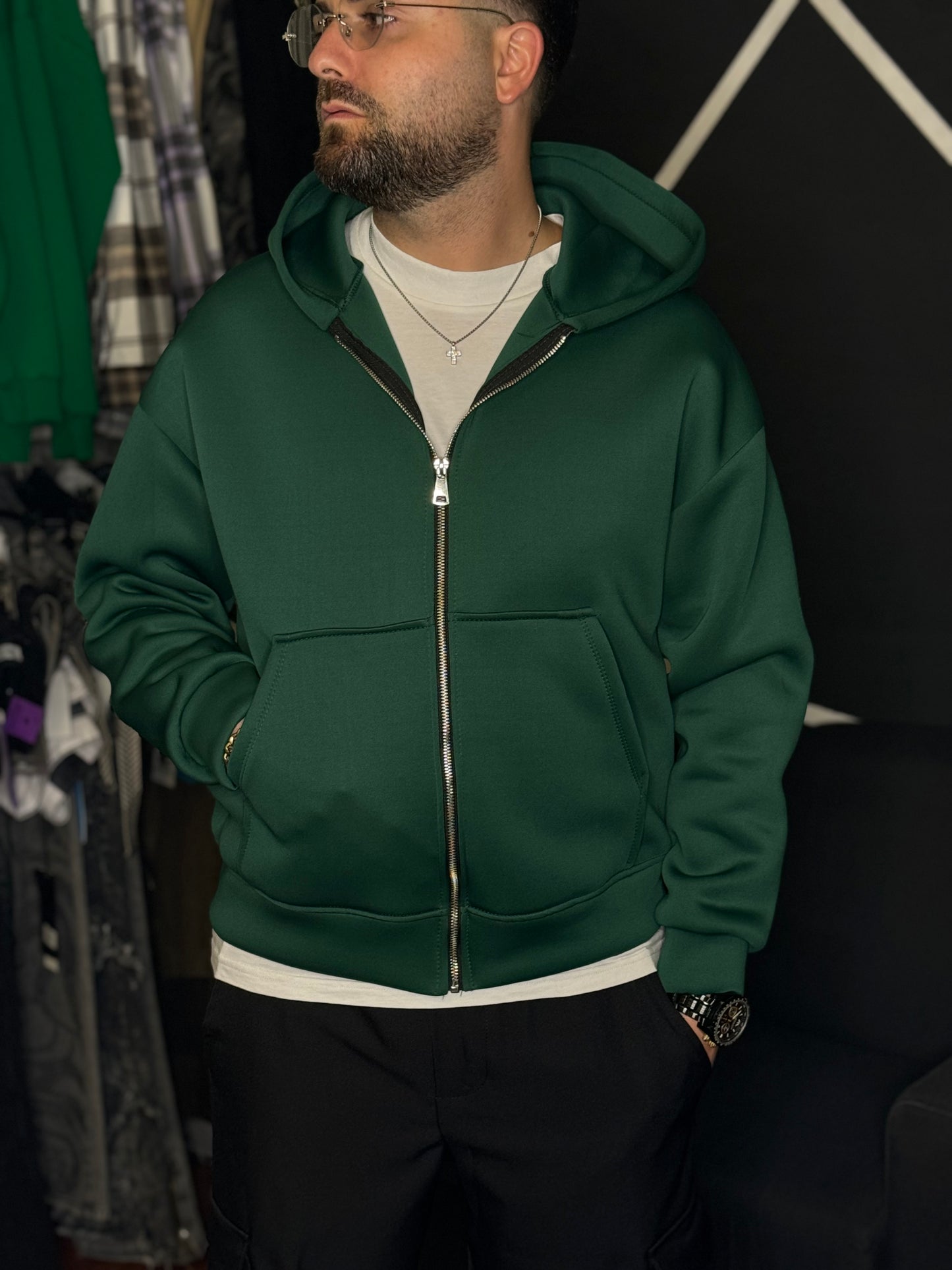 HOODIE GREEN ZIP