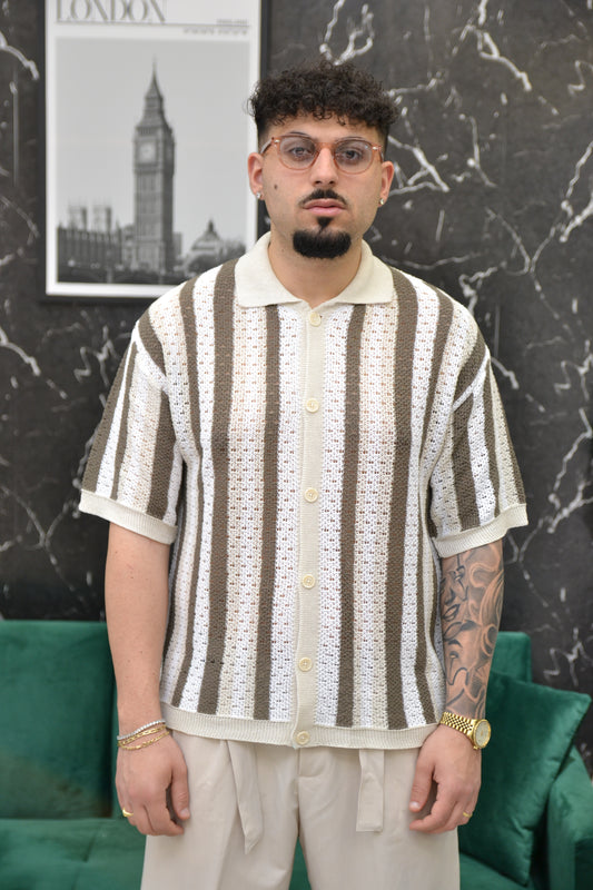 CAMICIA TRAFORATA BEIGE/WHITE
