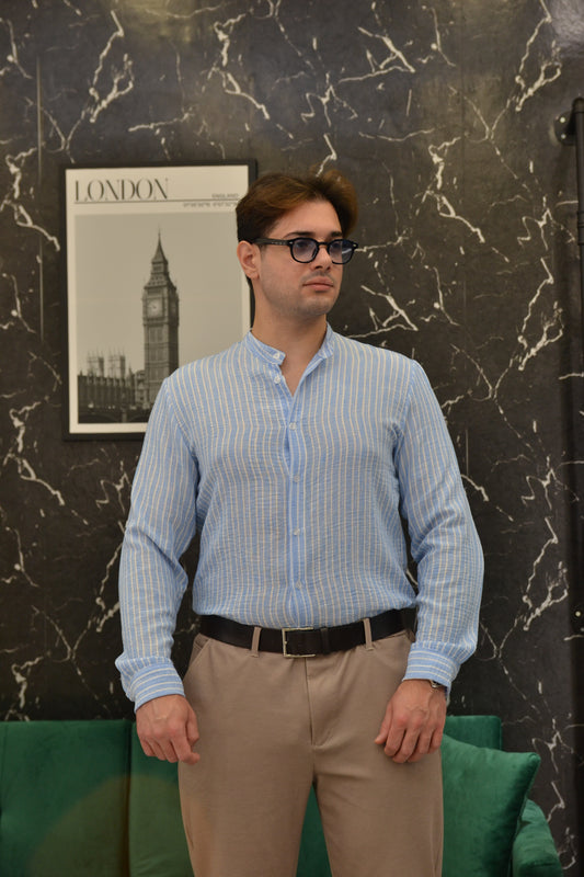 CAMICIA A RIGHE BLUE COLL. COREANA